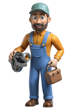 A cartoon man with a toolbox and a hat png