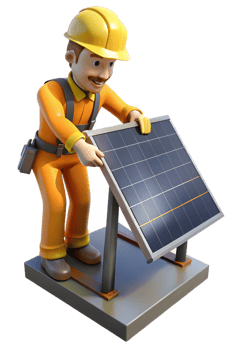 A cartoon worker in an orange uniform holding a solar panel png