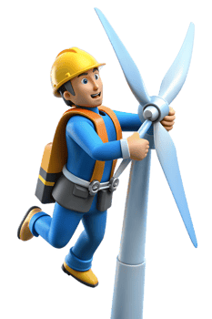 A cartoon worker is holding a wind turbine png