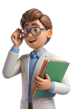 A cartoon man in a white coat and glasses holding a book png