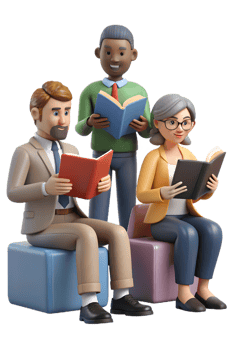 Three people sitting on a box reading books png