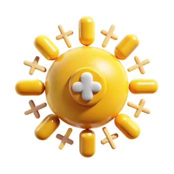 dramatic minimalist 3D Render Sun with Plus Icons, Health Concept professional png