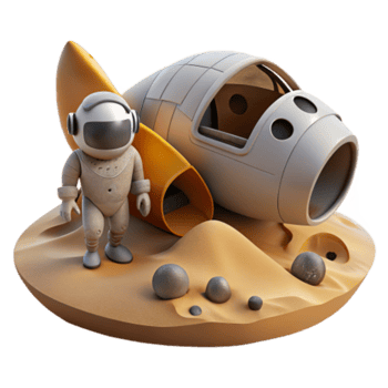 elegant traditional Astronaut on Desolate Planet near Crashed Spaceship premium png