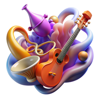 dramatic minimalist Ukulele, Saxophone, and Abstract Art A Musical Composition high quality png