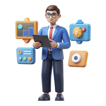 stunning minimalist Businessman Analyzing Data on Tablet with Charts UI genuine png