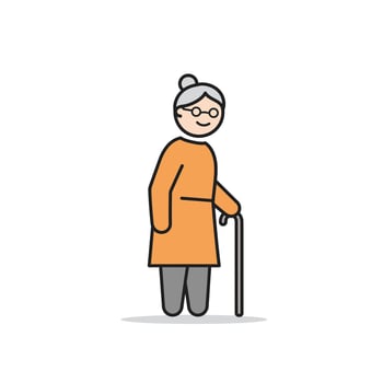 An elderly woman with a cane is standing in an orange dress vector