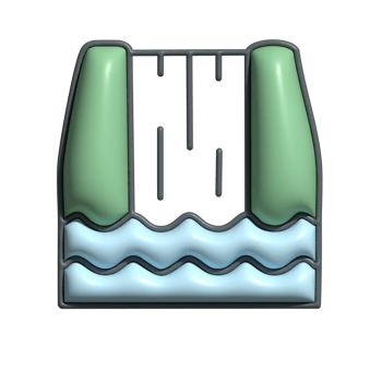 3D Dam Icon with Water Flow and Green Landscape png