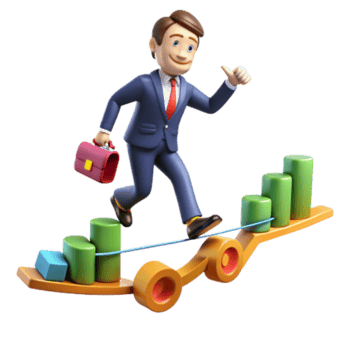 dramatic contemporary Businessman Walking Tightrope on Growth Chart high quality png