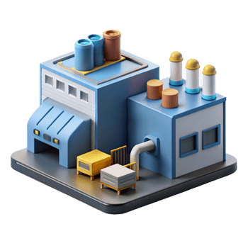 vibrant creative Industrial Factory 3D Model Production, Manufacturing, Building, Structure, Plant, Equipment, System, Containers, Pipes, Isometric professional png