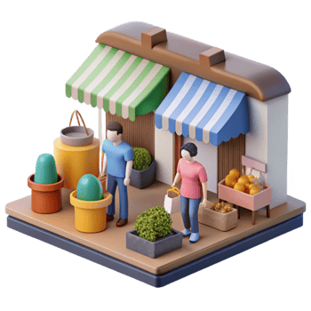 stunning traditional Isometric Illustration of Farmers Market Shopping exclusive png