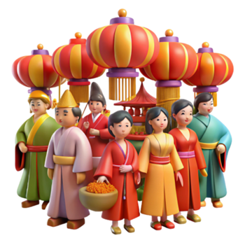 elegant vintage Asian Festival Lantern Parade with Traditional Costumes detailed png