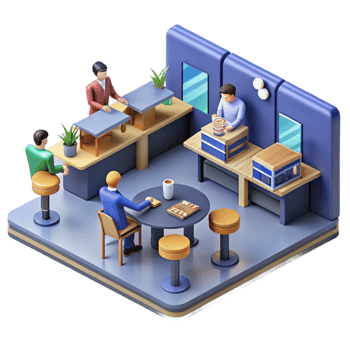 stunning abstract Modern Cafe Interior Design 3D Render of Cozy Space high quality png