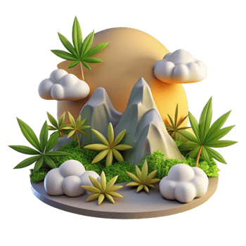 dramatic vintage Serene Mountain Landscape with Cannabis Plants 4K png