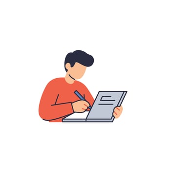 A man is writing on a piece of paper vector
