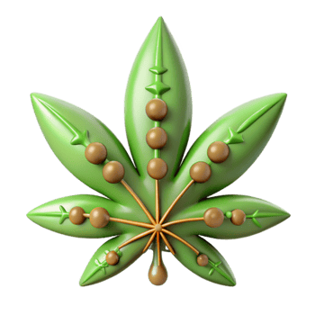 dramatic minimalist Cannabinoid Compound Structure 3D Model of Cannabis Leaf detailed png