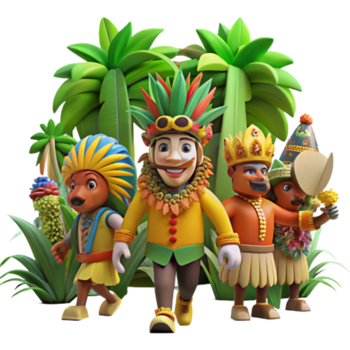 impressive rustic Tropical Carnival Characters 3D Animation premium png