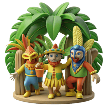 extraordinary contemporary Tropical Fiesta 3D Render of Festive Characters genuine png