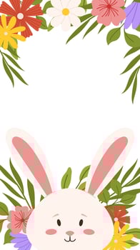 Easter bunny floral frame spring greeting card template vertical banner social media story vector
