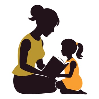 Silhouette of a mother reading to her child vector