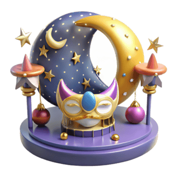 wonderful creative Nocturnal Carnival 3D Render of Whimsical Moonlit Scene exclusive png