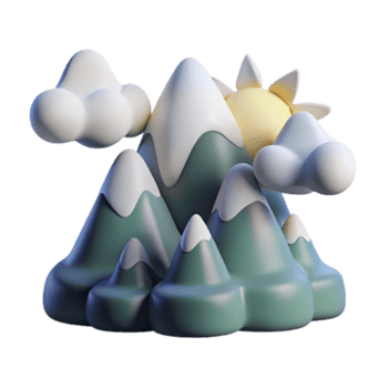 stunning artistic Cartoon Mountain Landscape Sun, Clouds, and Peaks original png