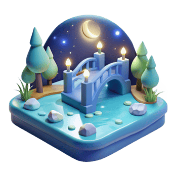 impressive modern Night Scene 3D Lit Bridge, Moon, Stars, Trees premium png