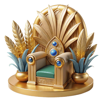 beautiful vintage Golden Throne with Jewel Accents and Tropical Plants 4K png