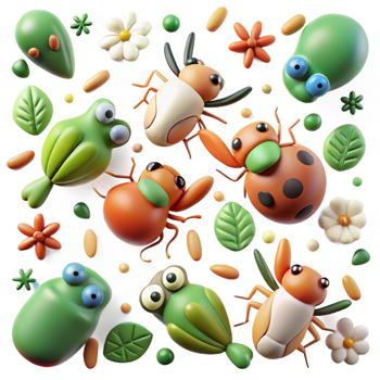 serene rustic Cute 3D Cartoon Insects and Frogs original png