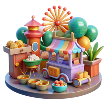 stunning creative Whimsical Food Cart Scene 3D Render of Playful Treats professional png