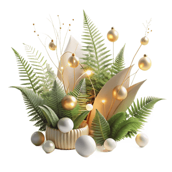 elegant minimalist Elegant Gold White Festive Arrangement with Ferns genuine png