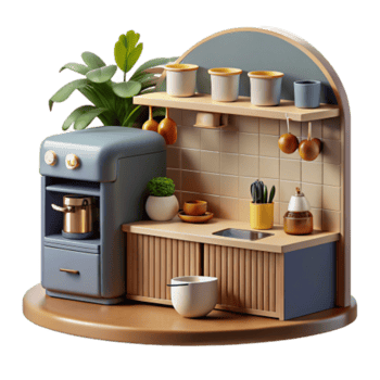 stunning abstract Cozy Kitchenette Minimalist Home Coffee Setup authentic png