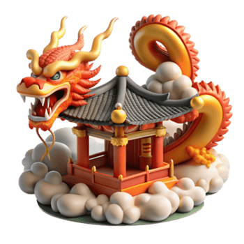 vibrant traditional 3D Render Dragon Pagoda in Clouds 4K png