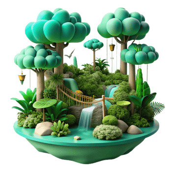 vibrant creative Enchanted Oasis 3D Render of Lush Waterfall Garden authentic png