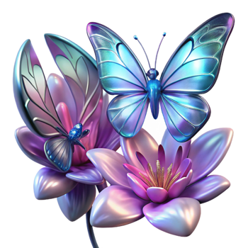dramatic modern Iridescent Butterflies and Flowers A Digital Art Piece detailed png