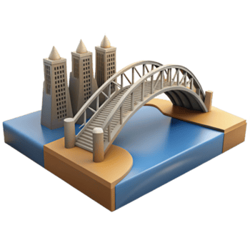 impressive abstract Arch Bridge and Cityscape Model 3D Render detailed png
