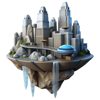 wonderful traditional Floating City Futuristic Metropolis on Island professional png
