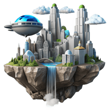 magnificent classic Floating City Island Futuristic Metropolis, Waterfall Paradise exclusive png