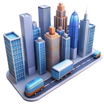 wonderful contemporary Urban Transportation Cityscape Model with Vehicles premium png