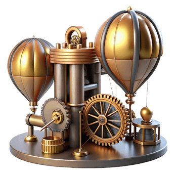 dramatic contemporary Steampunk Hot Air Balloon Gear Mechanism Model detailed png