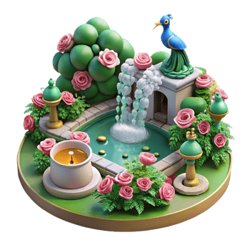 impressive creative Enchanted Garden Fountain with Bird and Roses high resolution png
