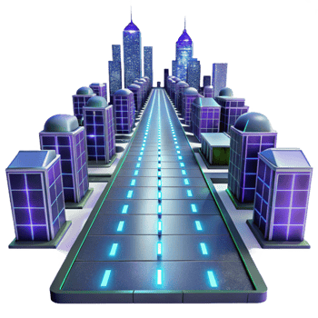 extraordinary traditional Futuristic Cityscape Illuminated Highway and Skyscrapers high quality png