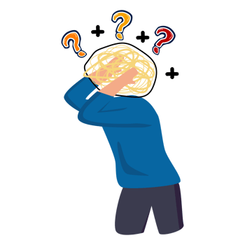Young boy Overthinking, too much worried, stress or anxiety, self doubt. cartoon png