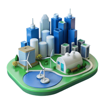 magnificent vintage Sustainable Urban Development Green Cityscape with Wind Energy authentic png