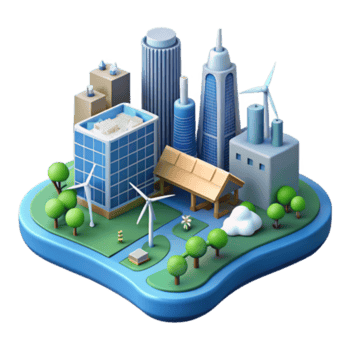 beautiful contemporary Sustainable Cityscape Green Urban Planning with Wind Energy authentic png