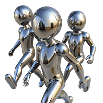 vibrant creative Metallic Figures in Motion A 3D Render of Running Robots exclusive png