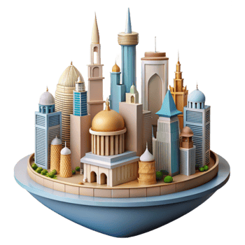 dramatic abstract Iconic Cityscape Architectural Wonders, Skyline, Towers, Domes, and Urban Design high quality png