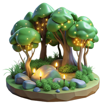 stunning vintage Enchanted Grove 3D Render of Illuminated Night Forest original png