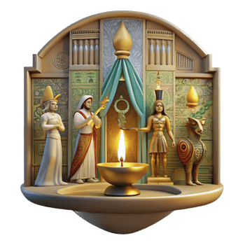 impressive abstract Ancient Ritual Temple Scene with Figures and Offerings 4K png