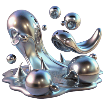 serene vintage Abstract Liquid Metal Sculpture Iridescent, 3D Render high quality png