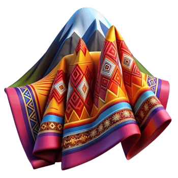 dramatic rustic Vibrant Andean Textile Art Mountain Landscape Draped in Colorful Fabric genuine png